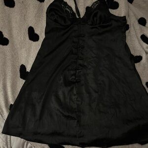 Victoria's Secret Black Satin Chemise with Lace From Japan Fits Like A Med.